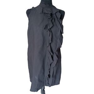 Saiph, Italy, Women's L Linen Black Ruffle Linen Blend Mini Dress